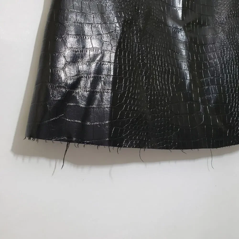 Oak + Fort | Snakeskin Pattern Patent Leather Raw Hem A-Line Miniskirt